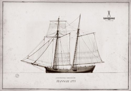 1775 Continental Schooner Hannah pen ink study by Tony Fernandes